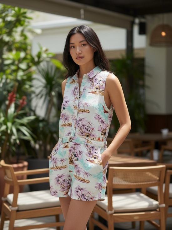 Levi's Pants - Levi's Sleeveless Tropical Print Romper in Mint and Purple
